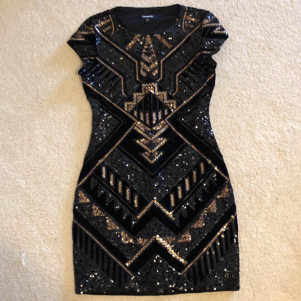 Express Mini Dress Size Small black and gold
